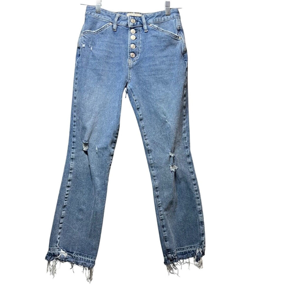 We The Free‎ 27 Distressed Denim Jeans Frayed Hem Button Fly Light Wash